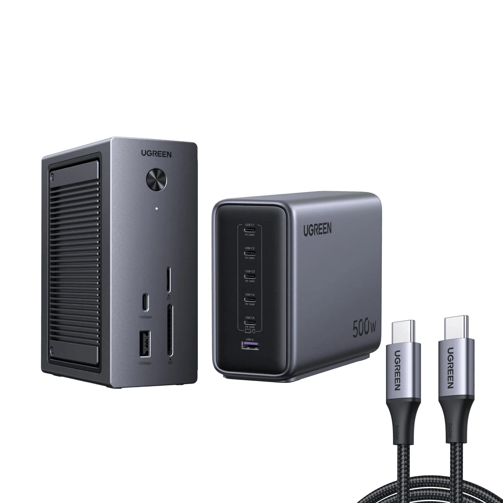 UGREEN 500W Charger + 10-i-1 USB-C Hub-bundle