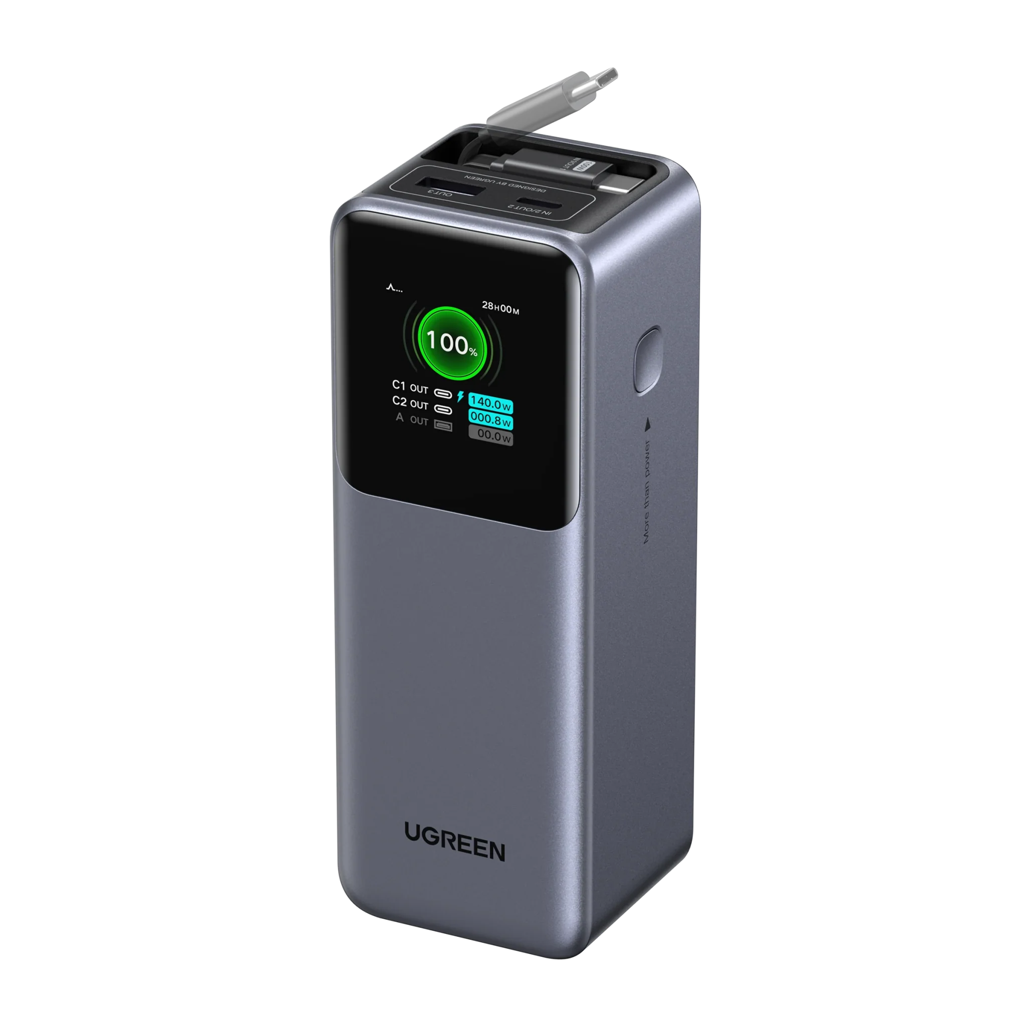 UGREEN Nexode Power Bank 20000mAh 165W dengan Kabel USB-C yang Dapat Ditarik