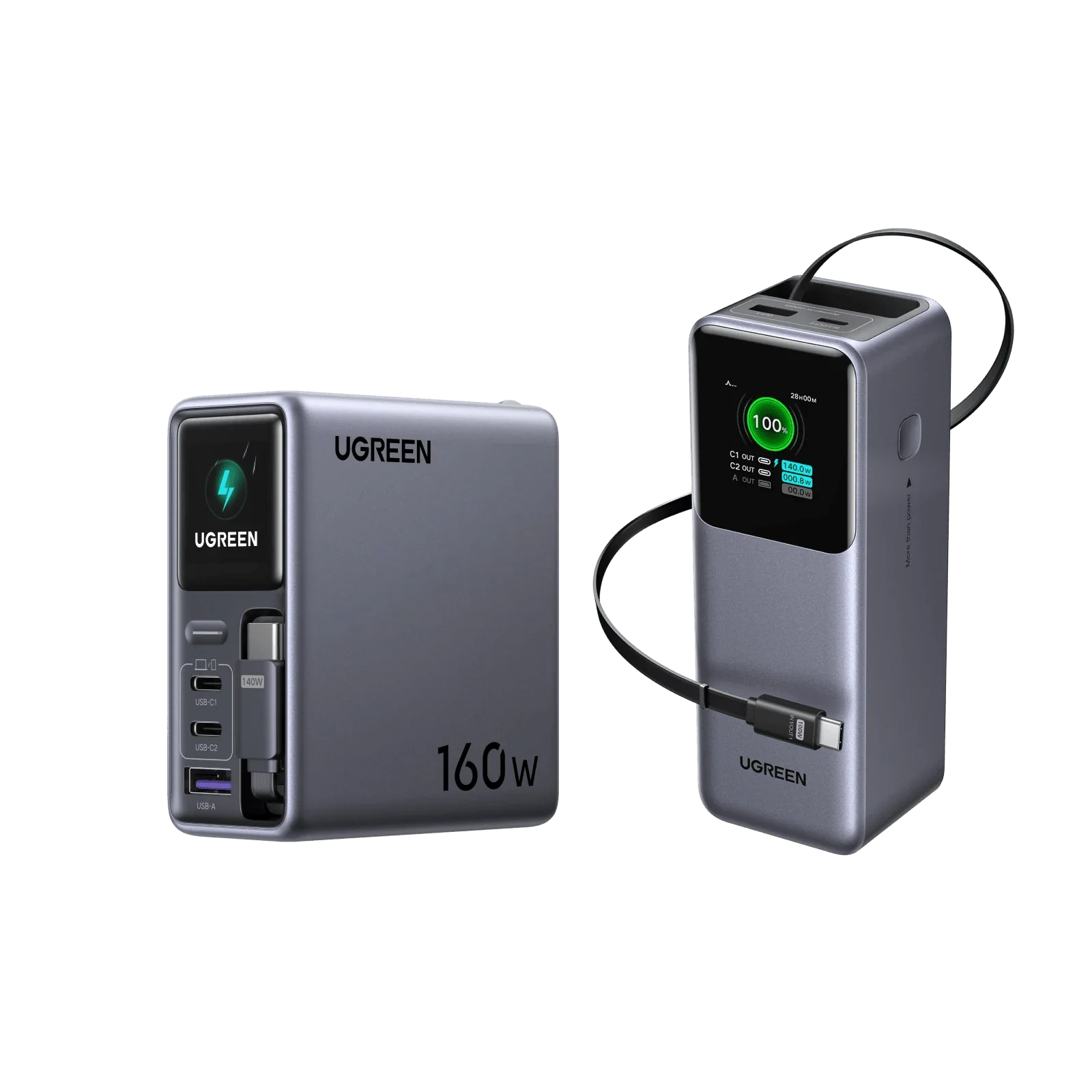 UGREEN 160W oplader + 165W powerbank-bundle