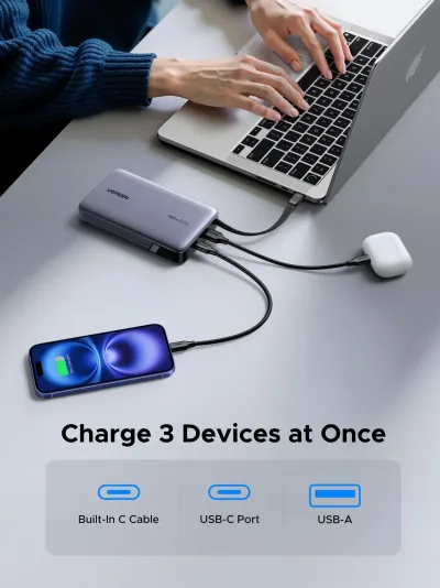 UGREEN Nexode Power Bank 20000mAh 145W med indbygget USB-C-kabel