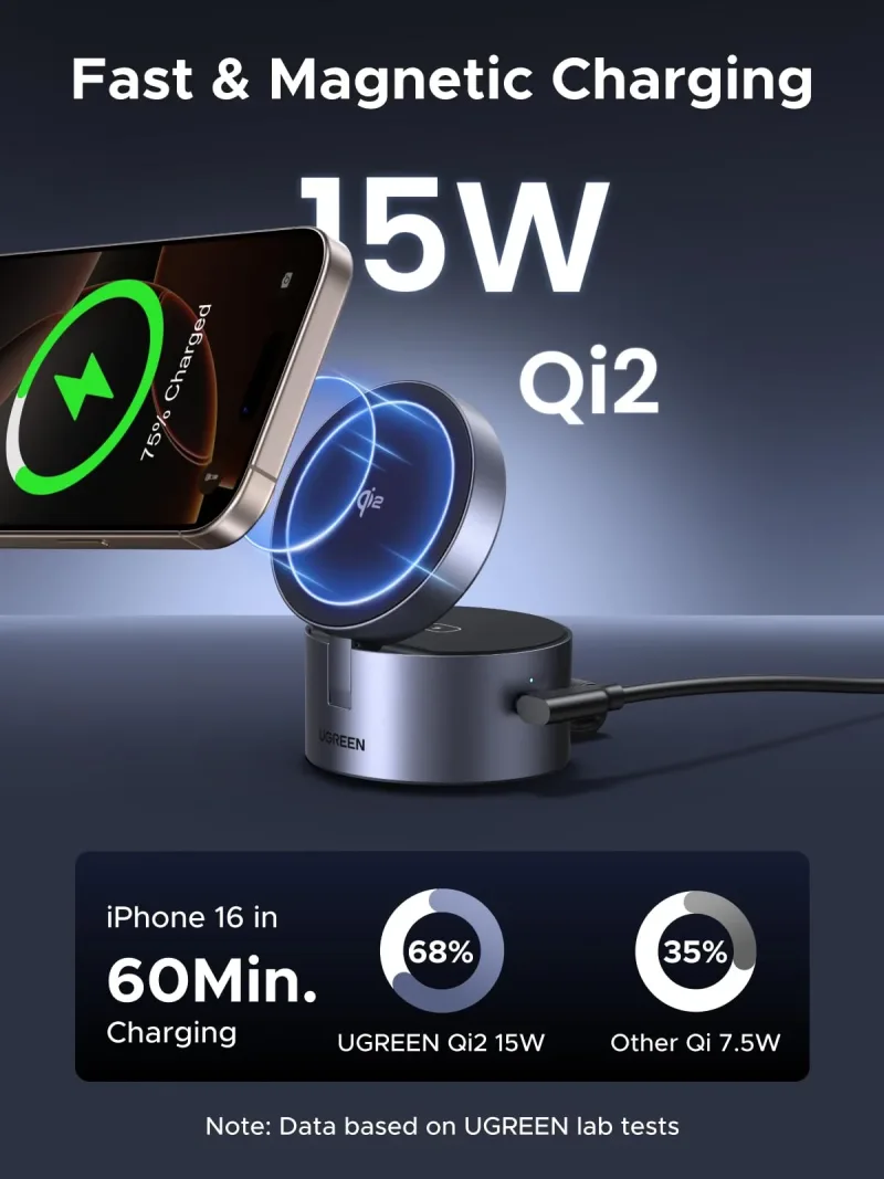 UGREEN UNO 3-i-1 magnetisk trådløs oplader 25W (MagSafe-kompatibel)