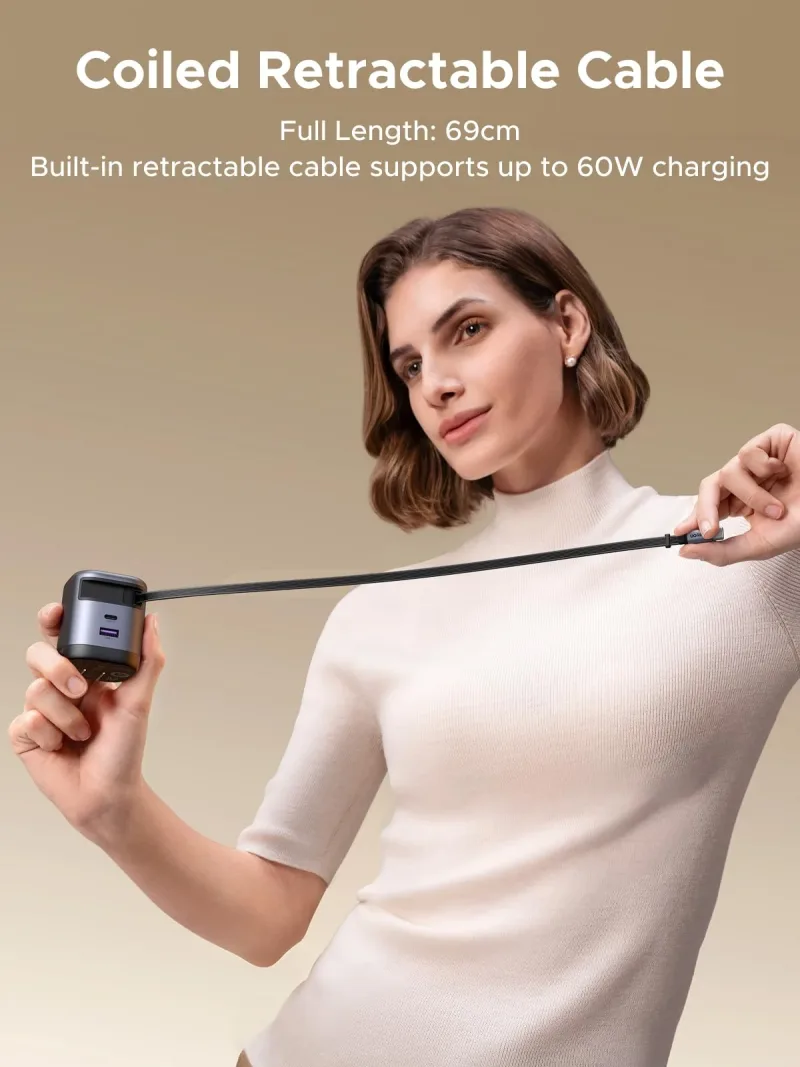 UGREEN Nexode 65W-lader met intrekbare USB-C-kabel