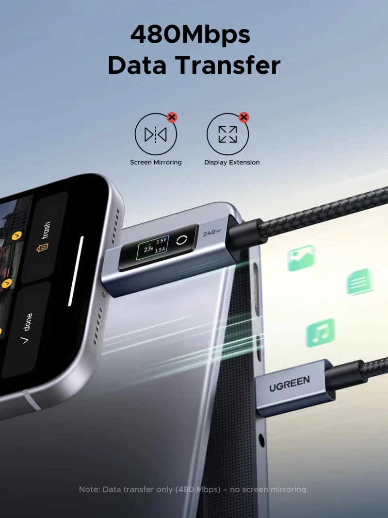 Cable USB-C UGREEN Nexode 240W con pantalla digital