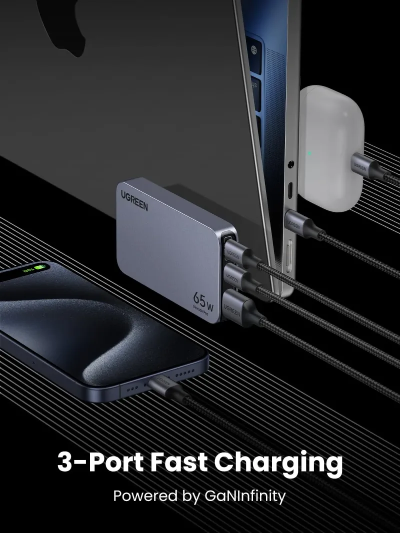 Nexode Pro 65W Ultra Slim iPhone-laddare med 6,6FT 100W USB C-kabel 2-pack