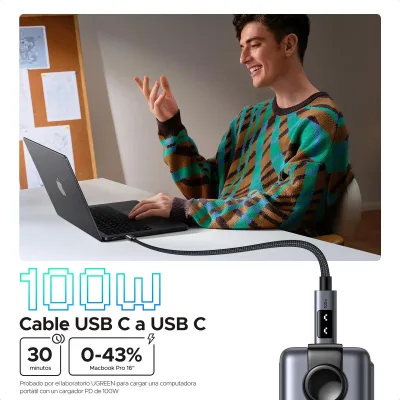 UGREEN UNO USB-C - USB-C -kaapeli 100W, 2 kpl
