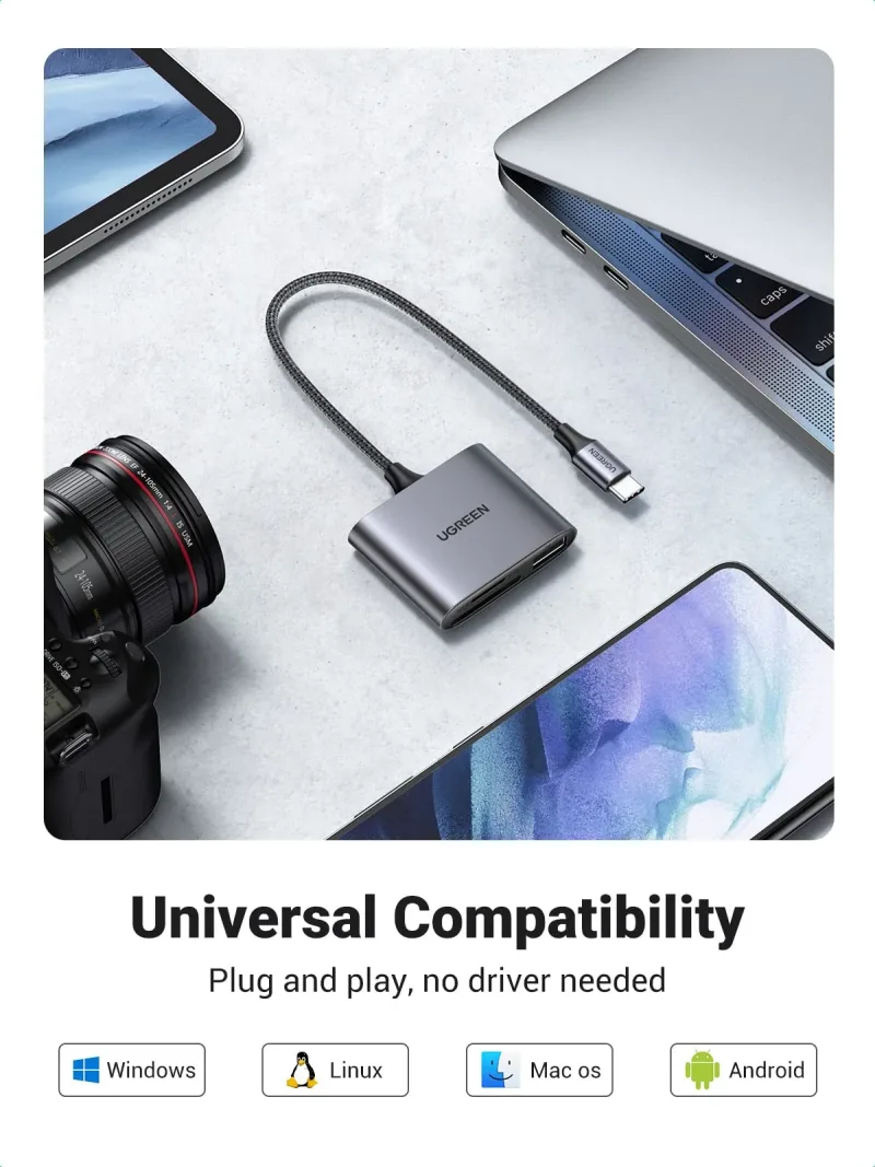 UGREEN 3-in-1 USB C SD-kaartlezer