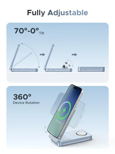 UGREEN MagFlow 3-in-1 magneettinen langaton laturi (Qi2 25W, MagSafe-yhteensopiva)