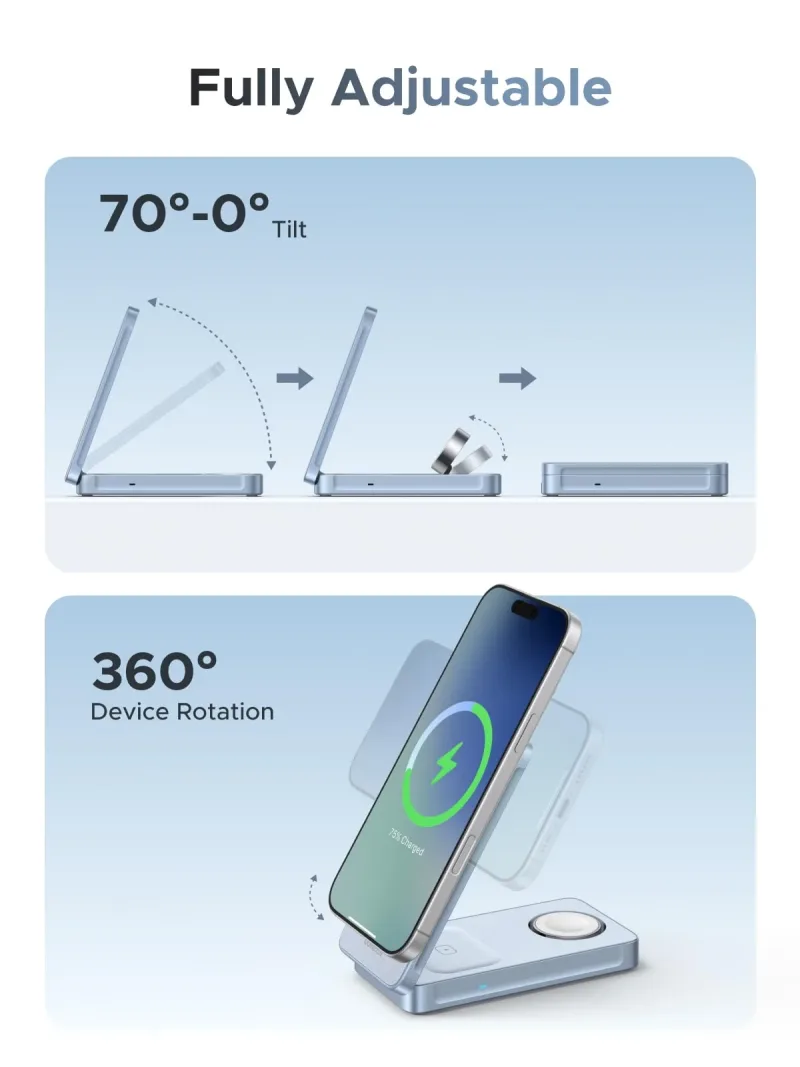 UGREEN MagFlow 3-in-1 magneettinen langaton laturi (Qi2 25W, MagSafe-yhteensopiva)
