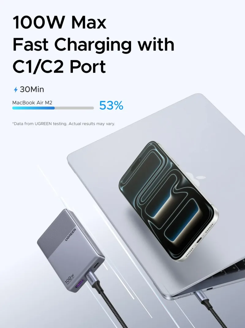 UGREEN Nexode Air Slim Charger (100W, 3-port, foldbart stik)