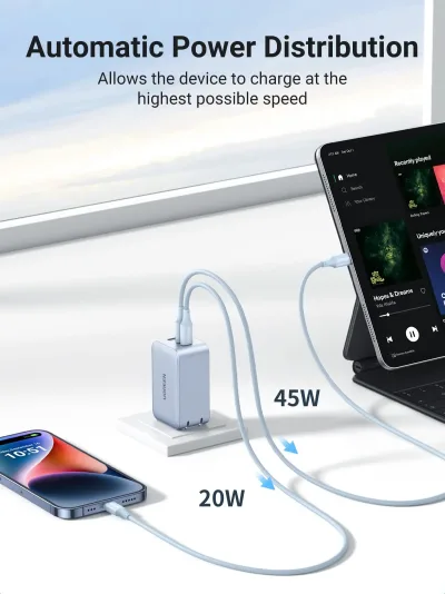 UGREEN Nexode 65W USB C GaN Oplader-3 Porte Vægoplader Bundle