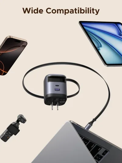 UGREEN Nexode 65W-lader met intrekbare USB-C-kabel