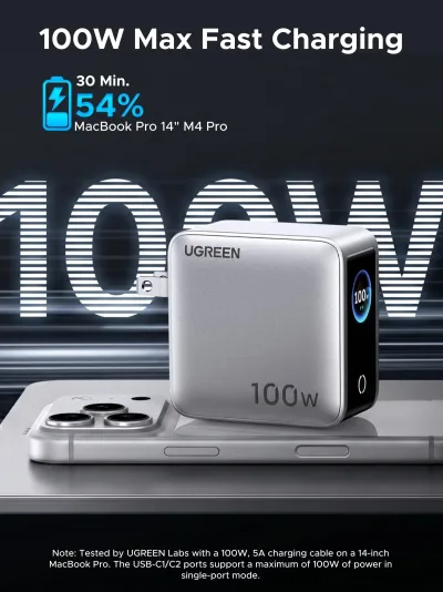 UGREEN Nexode Pro 100W 4-Port GaN Ladegerät mit Smart Display