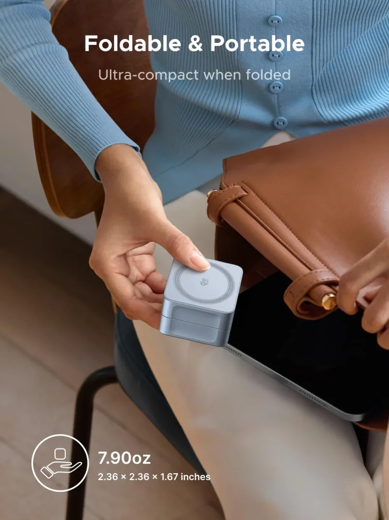 UGREEN MagFlow Pengisi Daya Nirkabel Magnetik 2-in-1 (Qi2 25W, Kompatibel dengan MagSafe)