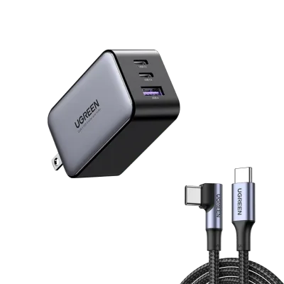 UGREEN Nexode 65W USB C GaN Oplader-3 Porte Vægoplader Bundle