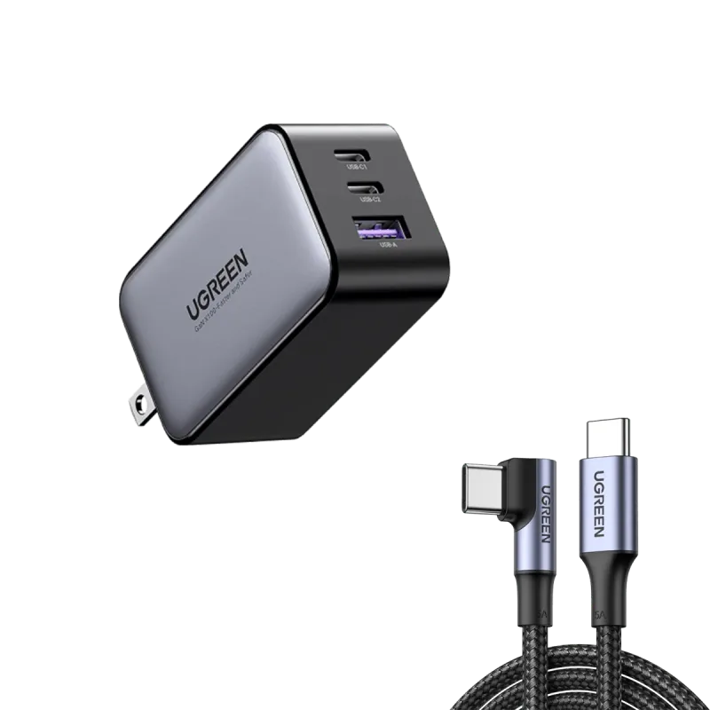 UGREEN Nexode 65W USB C GaN Oplader-3 Porte Vægoplader Bundle