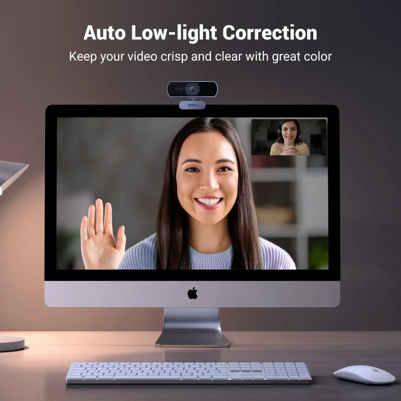 Webcam UGREEN, Webcam 1080P@30FPS con 2 microfoni con cancellazione del rumore, Plug and Play, correzione automatica della luce, webcam USB con campo visivo di 85°
