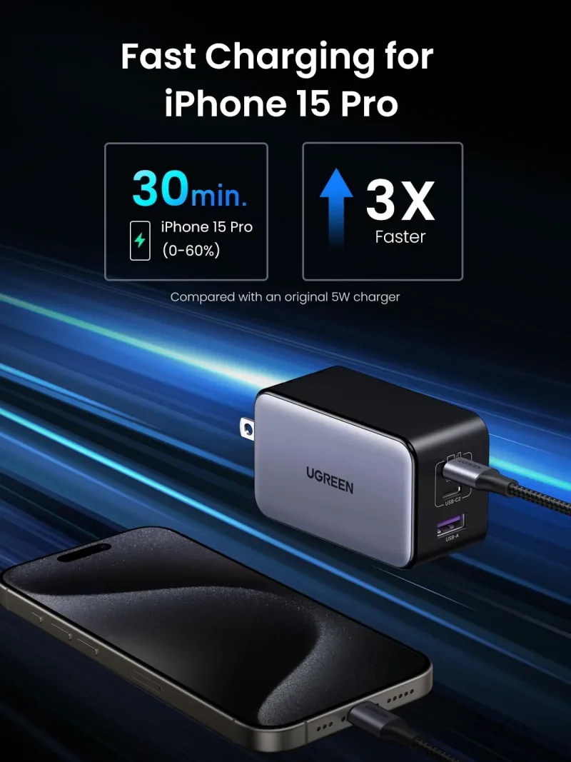 Chargeur UGREEN Nexode 100W 3 ports avec prise pliable