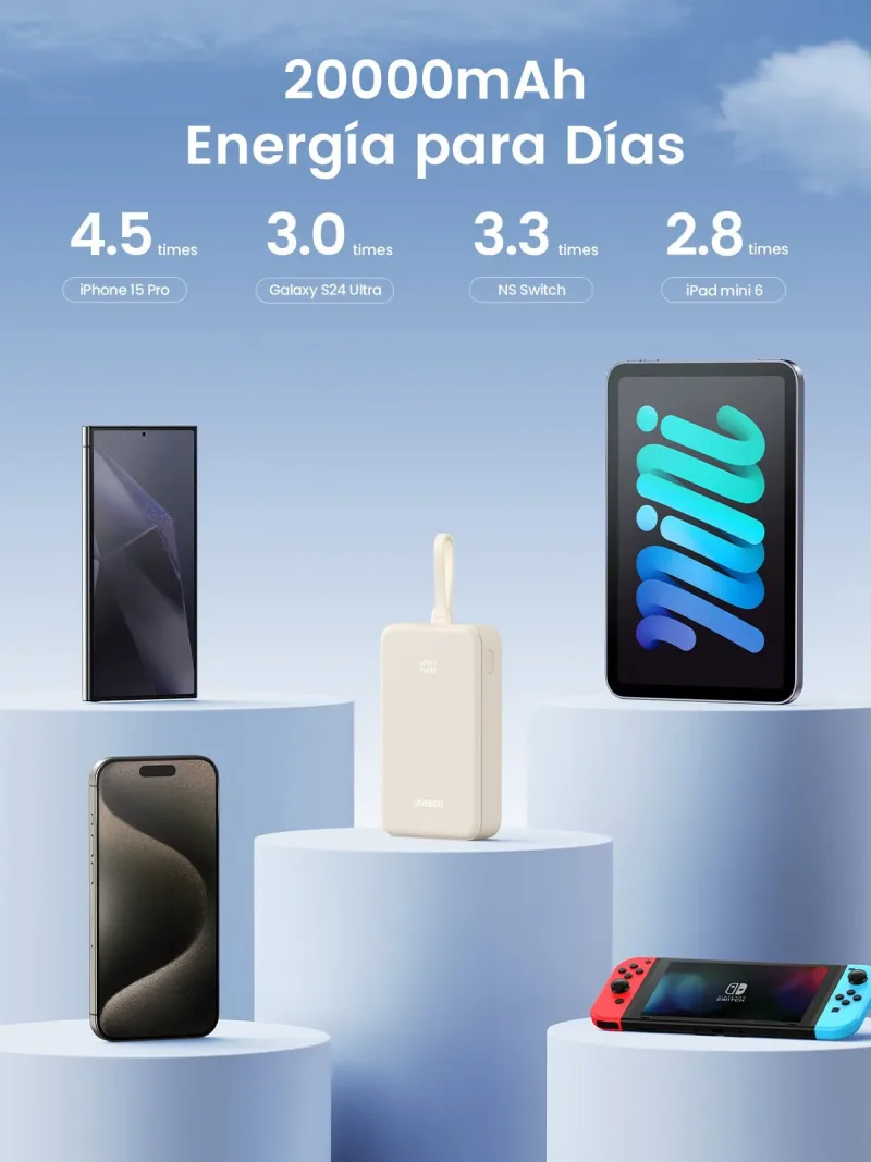 UGREEN 보조배터리 20000mAh 22.5W USB-C 케이블 내장
