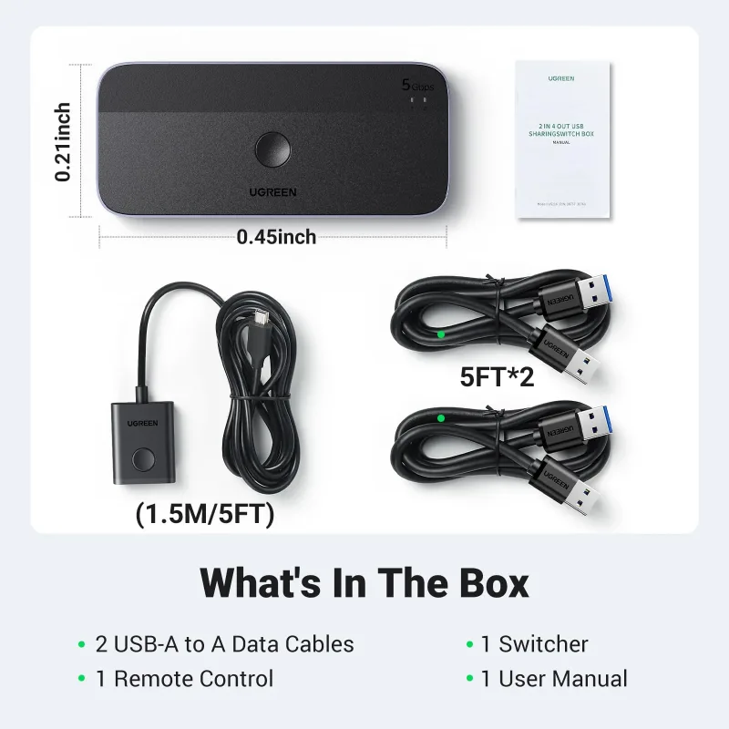 UGREEN Switch USB 3.0 pour partager des périphériques USB C et A entre 2 ordinateurs