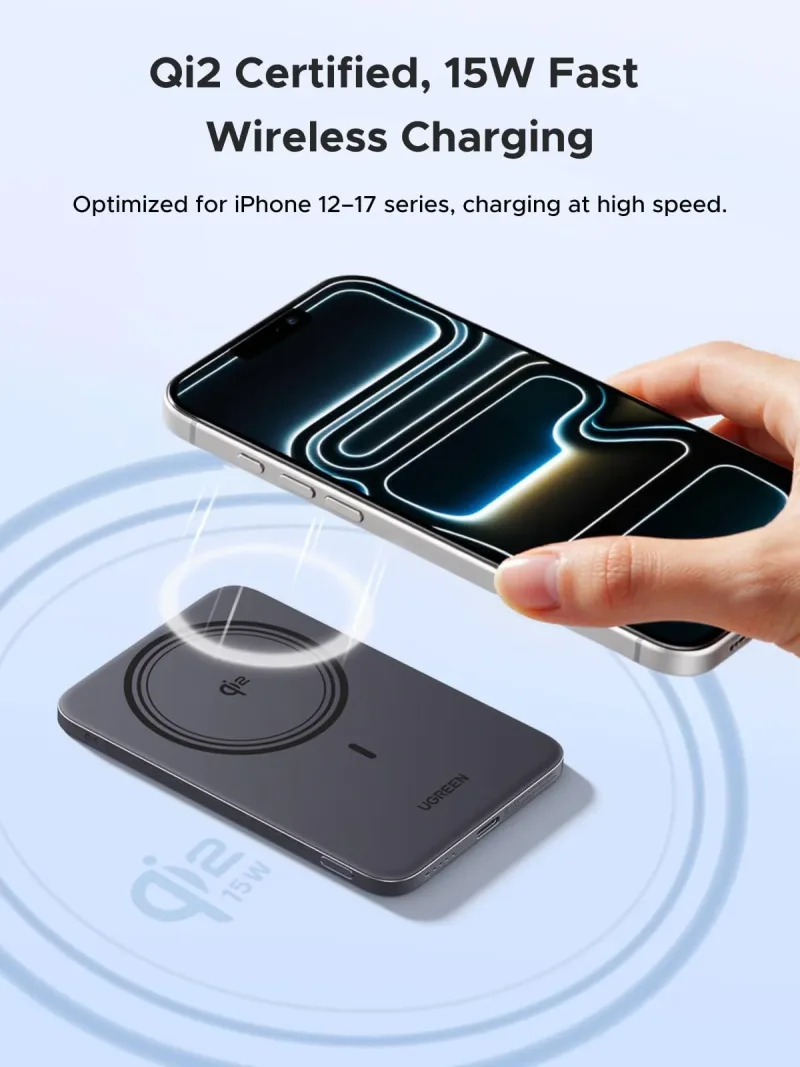 UGREEN MagFlow Air Batería Magnética (5000mAh, Qi2 15W)