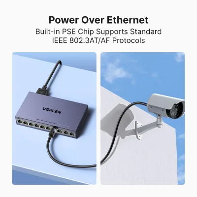 UGREEN Ethernet-switch, 10-port PoE-switch, 8 PoE+@60W og 2 Gigabit Uplink, Plug & Play, Auto/VLAN/Extend-tilstand, robust metal, netværkssplitter-hub til skrivebord eller vægmontering til overvågningskamera, IP-telefon