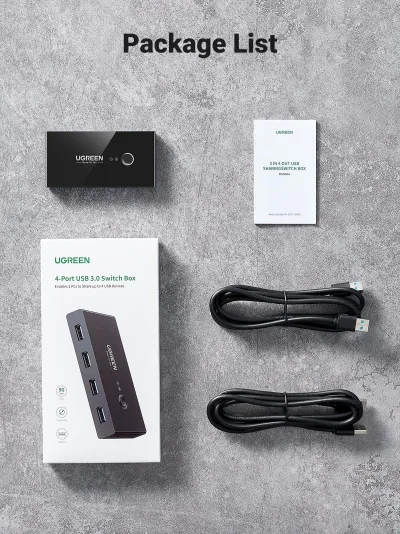 UGREEN USB 3.0 Switch 4-Port Dengan 2 Pack Kabel USB Male