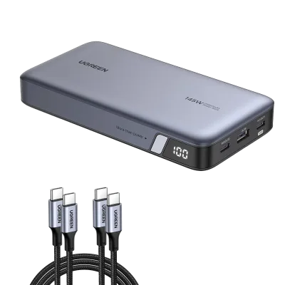 (Conjunto) Power Bank 145W + Cabo USB-C 100W de 3,3 pés, 2 unidades