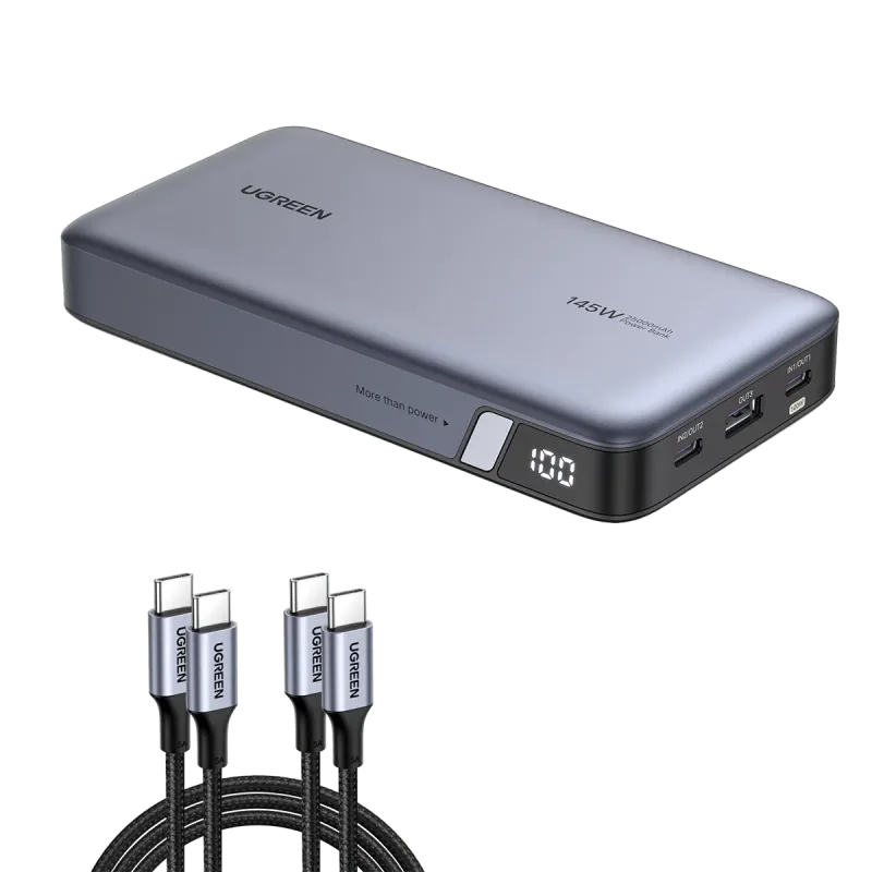 (Bundle) 145W Power Bank + 3.3FT 100W USB-C Cable 2 Pack