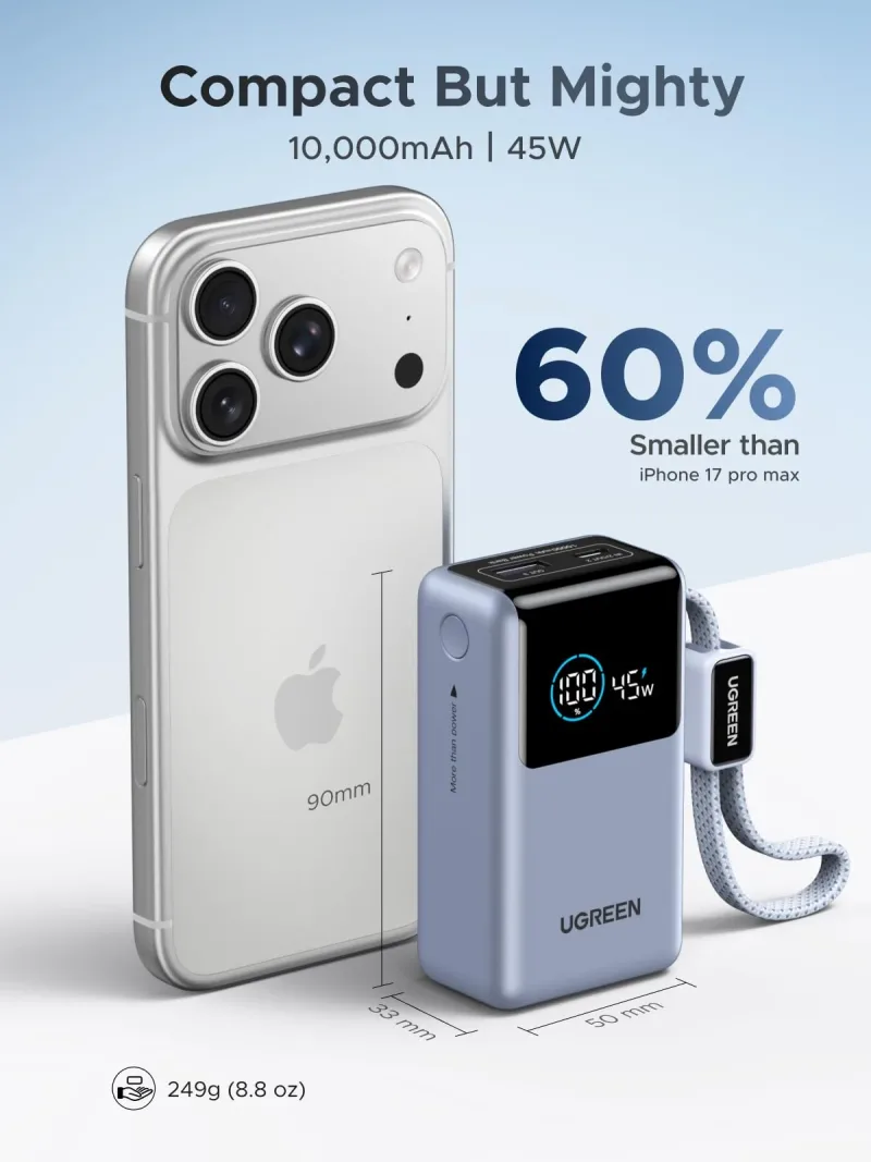 UGREEN Nexode Pro 行動電源 10000mAh 45W 連內置充電線