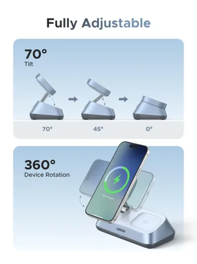 UGREEN MagFlow 3-in-1 -magneettilaturi (Qi2 25W, MagSafe-yhteensopiva)