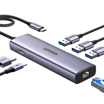 UGREEN Revodok 6-in-1 USB-C -keskitin Gigabit Ethernet -sovittimella ja 4K HDMI:llä