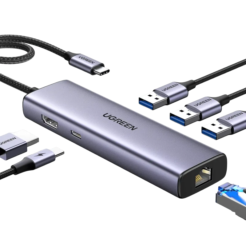 UGREEN Revodok Hub USB C 6 en 1 avec adaptateur Ethernet Gigabit et HDMI 4K