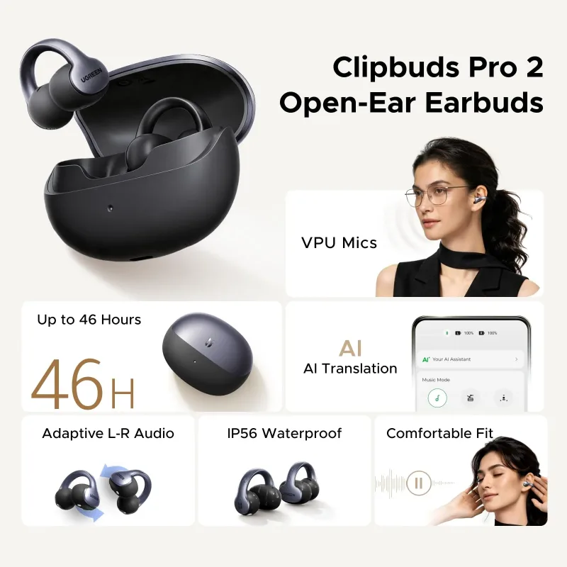 UGREEN ClipBuds Pro 2 Open-Ear Clip-On Earbuds