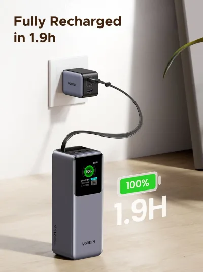 (번들) UGREEN Nexode 20000mAh 165W 보조배터리 + 100W 리트랙터블 USB-C 케이블