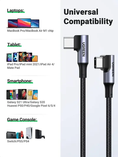UGREEN USB-C-kabel (100W, 90 grader)