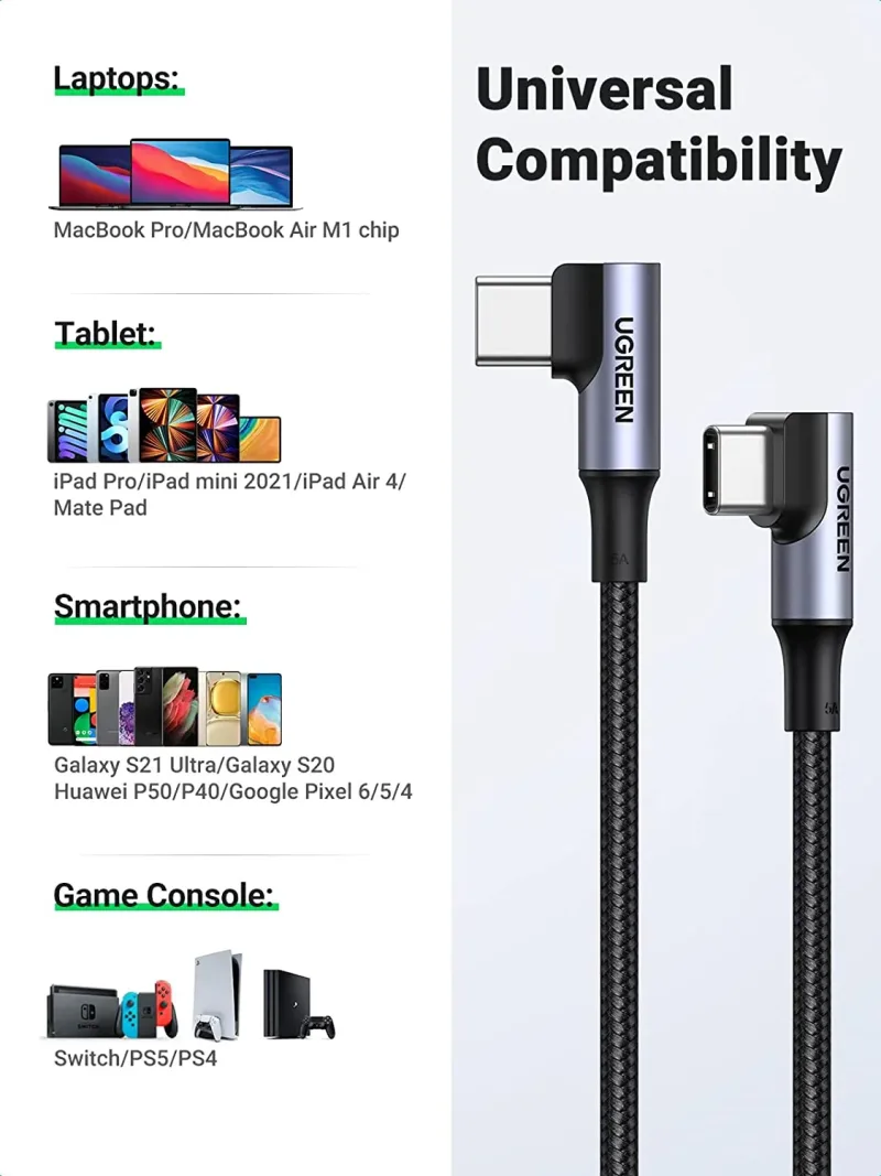 UGREEN USB-C-kabel (100W, 90 grader)