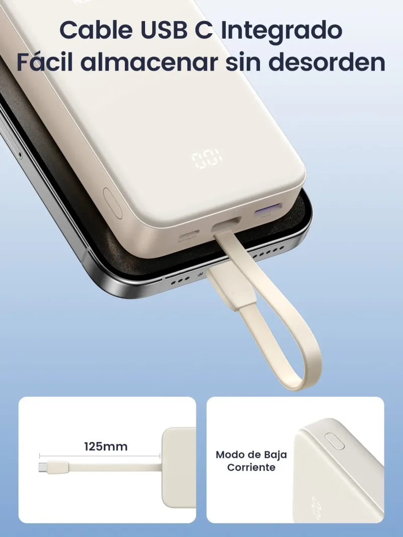 UGREEN Power Bank 20000mAh 22,5W mit integriertem USB-C-Kabel