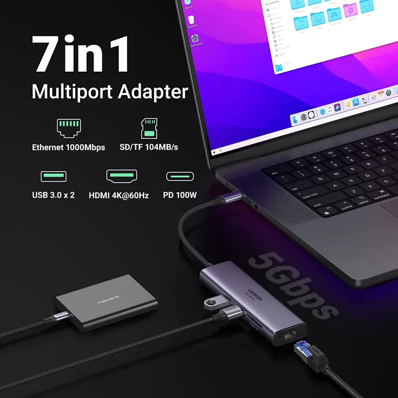 UGREEN 7-i-1 USB-C-hubb med 4K HDMI