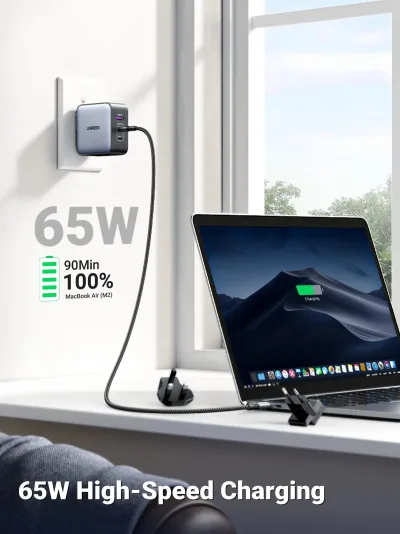 UGREEN Nexode 65W 3-port rejseoplader med US/UK/EU-stik