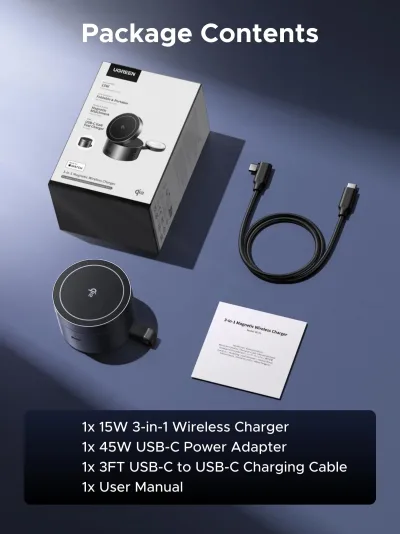 UGREEN UNO 3-in-1 Magnetisches kabelloses Ladegerät 25W (MagSafe-kompatibel)