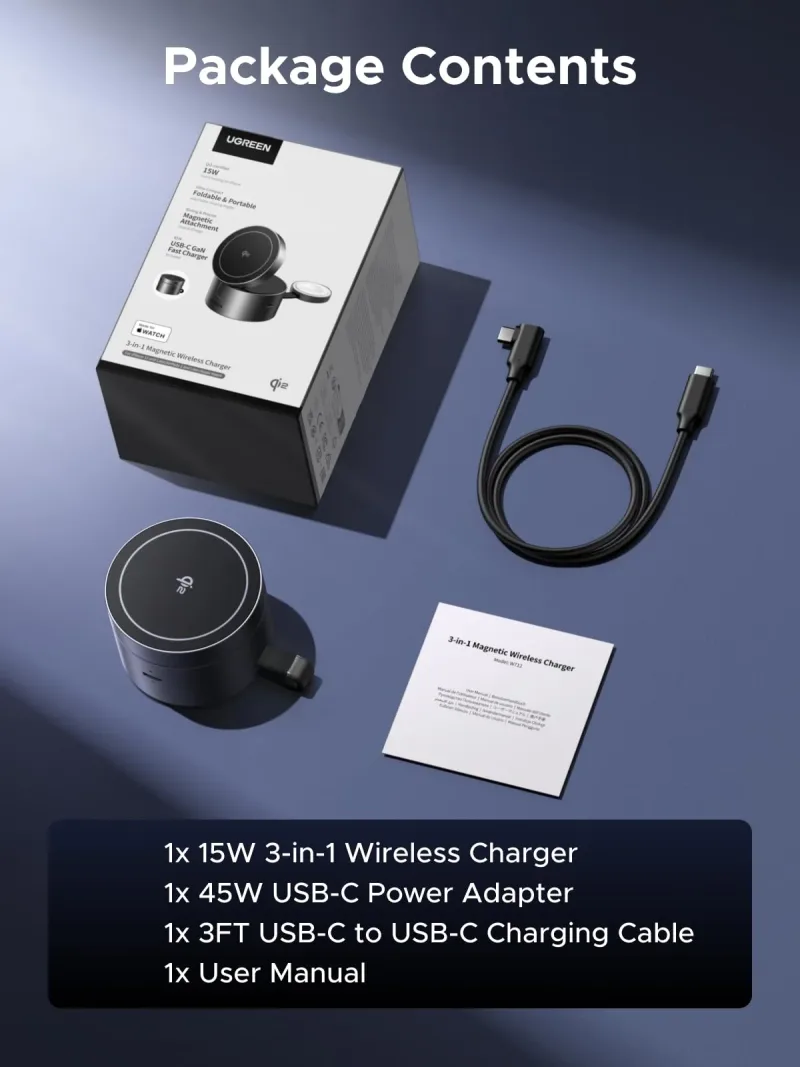UGREEN UNO 3-in-1 Magnetisches kabelloses Ladegerät 25W (MagSafe-kompatibel)
