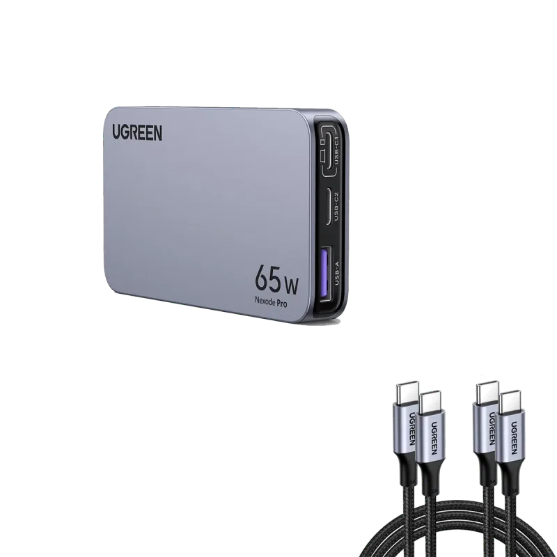 Nexode Pro 65W 초슬림 iPhone 충전기 + 6.6FT 100W USB C 케이블 2팩
