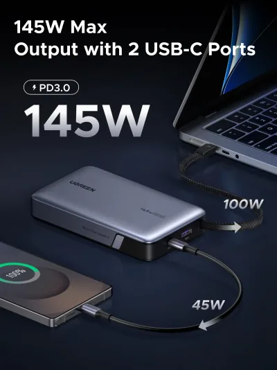 UGREEN Nexode Power Bank 20000mAh 145W med indbygget USB-C-kabel