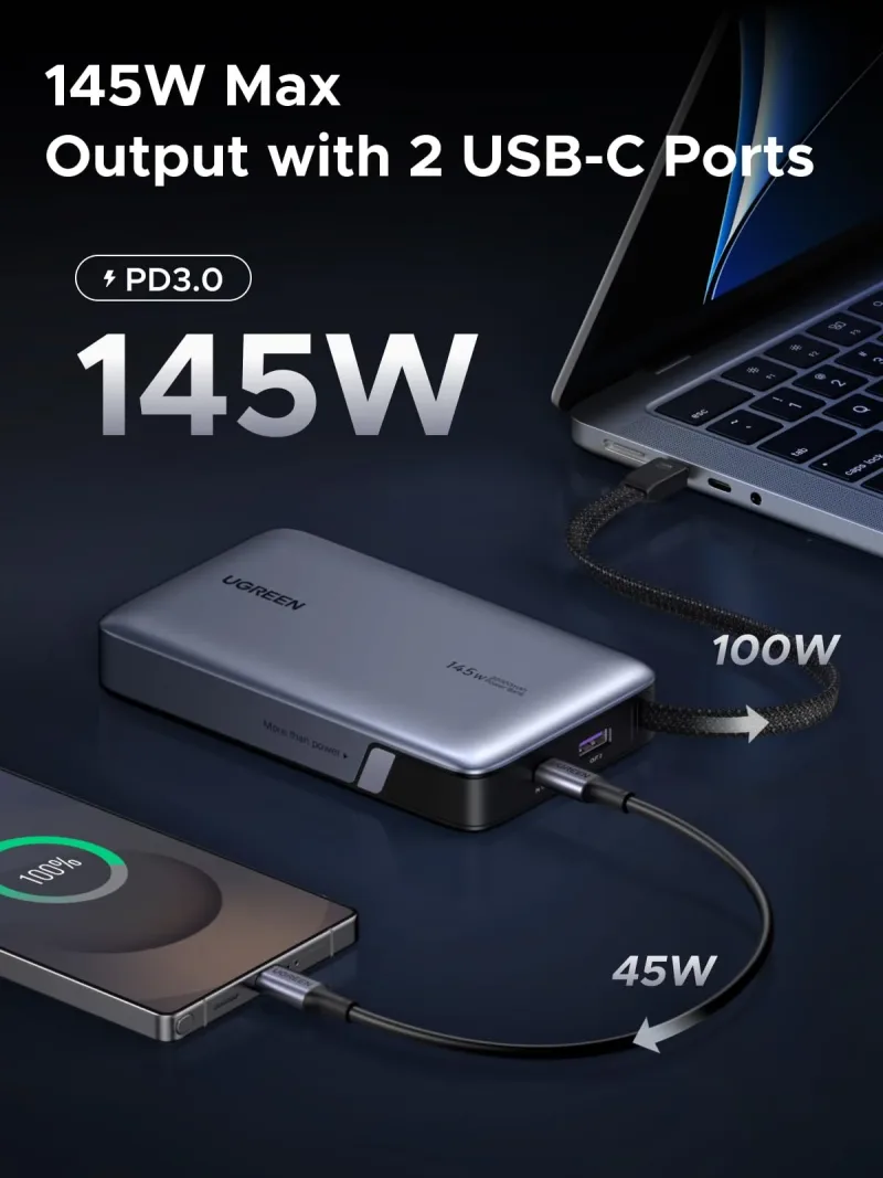 UGREEN Nexode Power Bank 20000mAh 145W with Built-in USB-C Cable