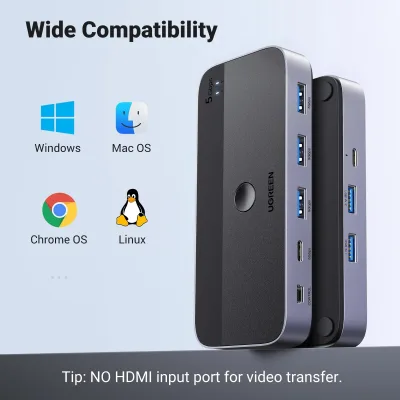 UGREEN Switch USB 3.0 pour partager des périphériques USB C et A entre 2 ordinateurs