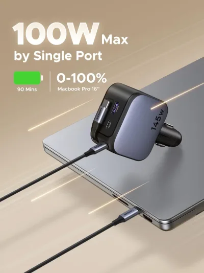 UGREEN Nexode biloplader 145W med indbygget USB-C-kabel