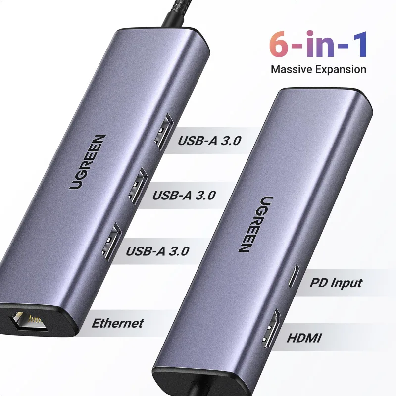 UGREEN Revodok Hub USB C 6 en 1 avec adaptateur Ethernet Gigabit et HDMI 4K