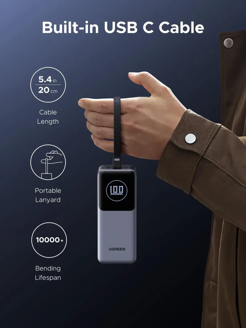 UGREEN Nexode Power Bank 20000mAh 130W with Built-in USB-C Cable
