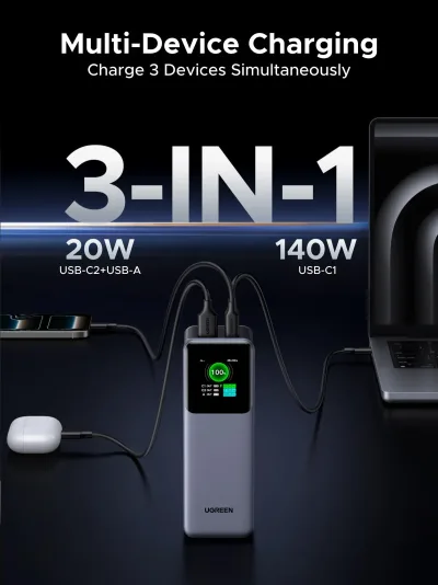 UGREEN 200W Power Bank + 240W USB-C-kabel bundt