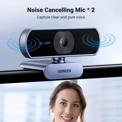 Webcam UGREEN, Webcam 1080P@30FPS con 2 microfoni con cancellazione del rumore, Plug and Play, correzione automatica della luce, webcam USB con campo visivo di 85°